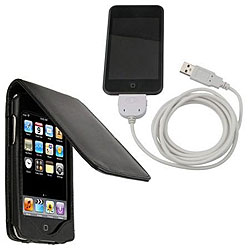 iPod Touch 2nd Black Leather Case and USB Cable