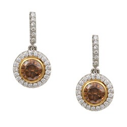 18k Gold 2ct TDW Cognac and White Diamond Earrings (G-H, SI1-I1)