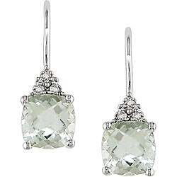 10k Gold Green Amethyst Diamond Accent Earrings