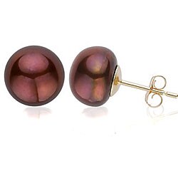 14k Gold Brown Freshwater Pearl Stud Earrings (10-11 mm)