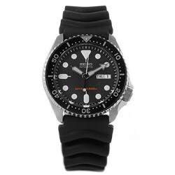 Seiko Men's Automatic Diver's Black Dial Black Rubber Strap Watch