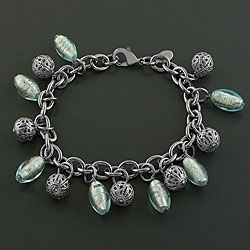 Stainless Steel Glass Beads Charm Bracelet (Italy)
