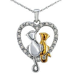 Two-tone Silver Pave-style Diamond Heart Cat Necklace (J-K, I3)