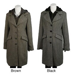 Cecil Gee Women's Plus Size Wool Blend Tweed Hooded Coat