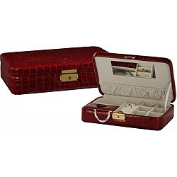 Red Croc Faux Leather Jewelry Travel Case