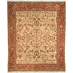 Herati Hand-knotted Ivory/ Red Hand-spun Wool Rug (9' x 12')