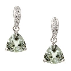 14k White Gold Green Amethyst and 1/10ct TDW Diamond Earrings