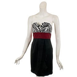 Wishes Women's Strapless Zebra Print Black/ Red Party Dress.