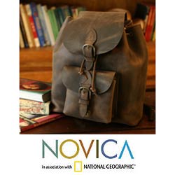 'Crazy Coffee' Leather Backpack Messenger Bag (Mexico) | Overstock.com