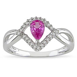 10k Gold Diamond and Created Pink Sapphire Ring