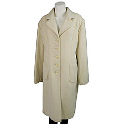 Nicole Women's Plus Size Cream Angora Blend Wide Lapel Coat