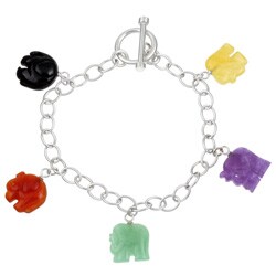 Sterling Silver Dyed Jade Elephant Charm Bracelet