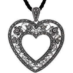 Ken Craft Sterling Silver Marcasite Heart Necklace