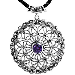 Ken Craft Sterling Silver Onyx and Marcasite Necklace