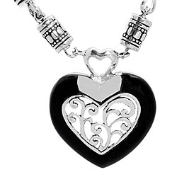 Ken Craft Sterling Silver Onyx Heart Necklace