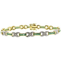 Gold Over Sterling Silver Emerald and Diamond 'X' Bracelet