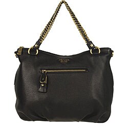 Prada Cervo Black Grained Leather Tote