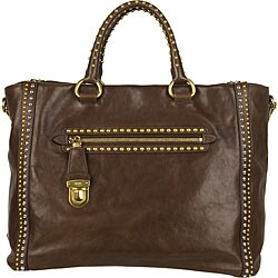 Prada Brown Leather and Stud Designer Handbag