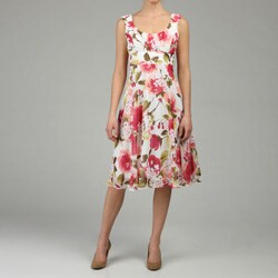 Connected Apparel Women's Floral Print Chiffon Dress