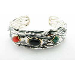 Meredith Leigh Sterling Silver Multi-gemstone Cuff Bracelet