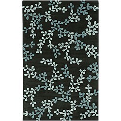 Hand-tufted Trailing Vines Black Wool Rug (8' Round).