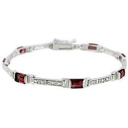 Sterling Silver Garnet and Diamond Accent Bracelet