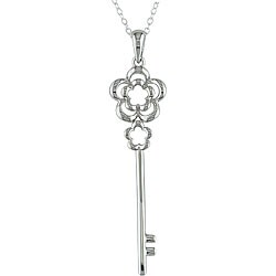 Sterling Silver Flower Motif Key Pendant