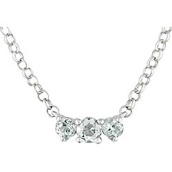 Sterling Silver 3-stone Aquamarine Necklace