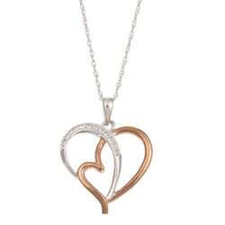 Two-tone Sterling Silver Diamond Open Heart Necklace (I-J. I1-I2)