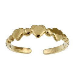 14k Yellow Gold over Silver Triple Hearts Adjustable Toe Ring