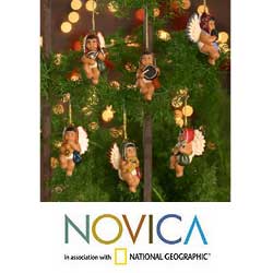 Set of 6 Ceramic 'Angelic Andean Choir' Ornaments (Peru)