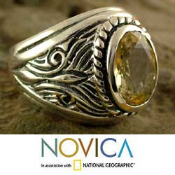 Sterling Silver Citrine Men's 'Solar Flame' Dome Ring (India)