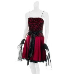 Aspeed Women's Red/ Black Pleated Skirt Party Dress.