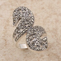 Sterling Silver Marcasite Wings Bypass Ring (Thailand)