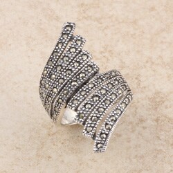 Sterling Silver Marcasite Wide Bypass Ring (Thailand)