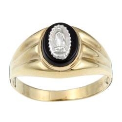 14K Yellow Gold over Silver Men's Guadalupe Onyx Ring
