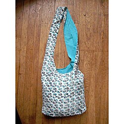 Natural Cotton Daphne Blue Block-printed Sling Bag (India)