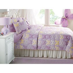 Reversible Lavender Butterfly Patch 3-piece Quilt Set