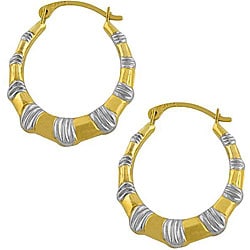 10k Two-tone Gold Etched Hoop Earrings