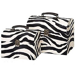 Zebra Print Faux Leather Decorative Wood Boxes (Set of 2)