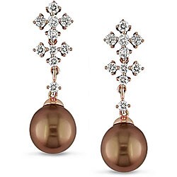 14k Gold Brown Tahitian Pearl and 4/5ct TDW Diamond Earrings (G-H-I, I1) (9-10 mm)