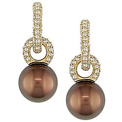 14k Gold Brown Tahitian Pearl and 1ct TDW Diamond Earrings (G-H-I, I1) (9-10 mm)