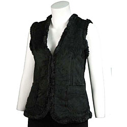 Basic Line Women's Plus Size Black Faux Shearling Vest