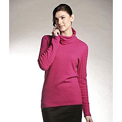 Lusso Cashmere Women's Cabled Turtleneck Pullover Sweater