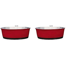 Red Enamel 30-ounce Stainless Steel Dog Bowls (Set of 2)