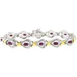 Two-tone Sterling Silver Ruby and Diamond 'X' and Heart Bracelet