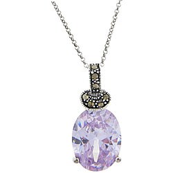 Sterling Silver Marcasite and Lavender Cubic Zirconia Necklace