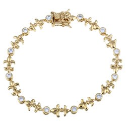 14k Gold over Silver Cubic Zirconia Fleur de Lis Tennis Bracelet
