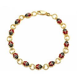 14k Yellow Gold Enamel Lady Bug Charm Bracelet