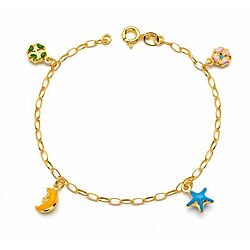 14k Yellow Gold Enamel Puffed Lucky Charm Bracelet
